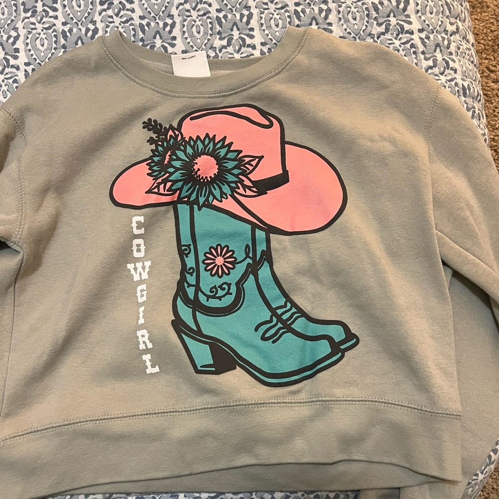 Cowgirl Graphic Sweatshirt - Green and Pink